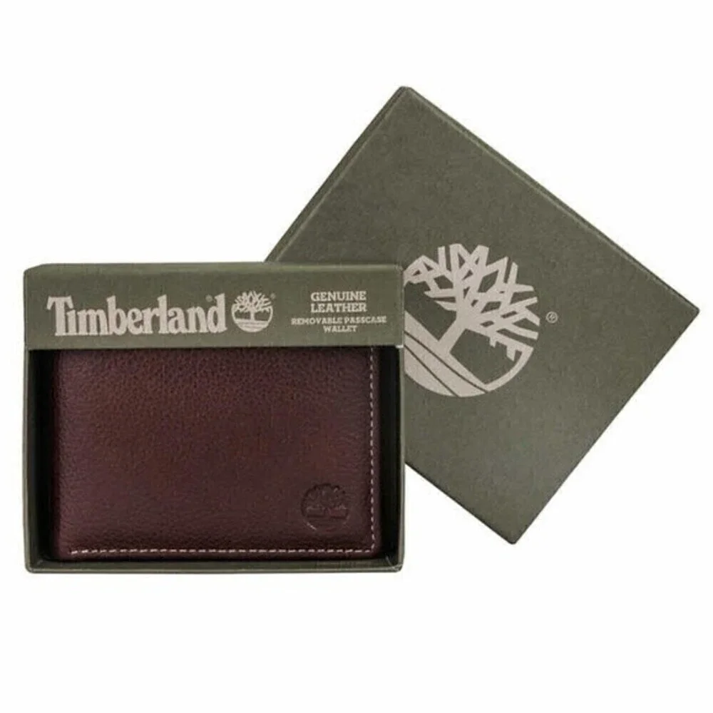 Timberland Pebble Leather Brown Men's Wallet Logo Embossed